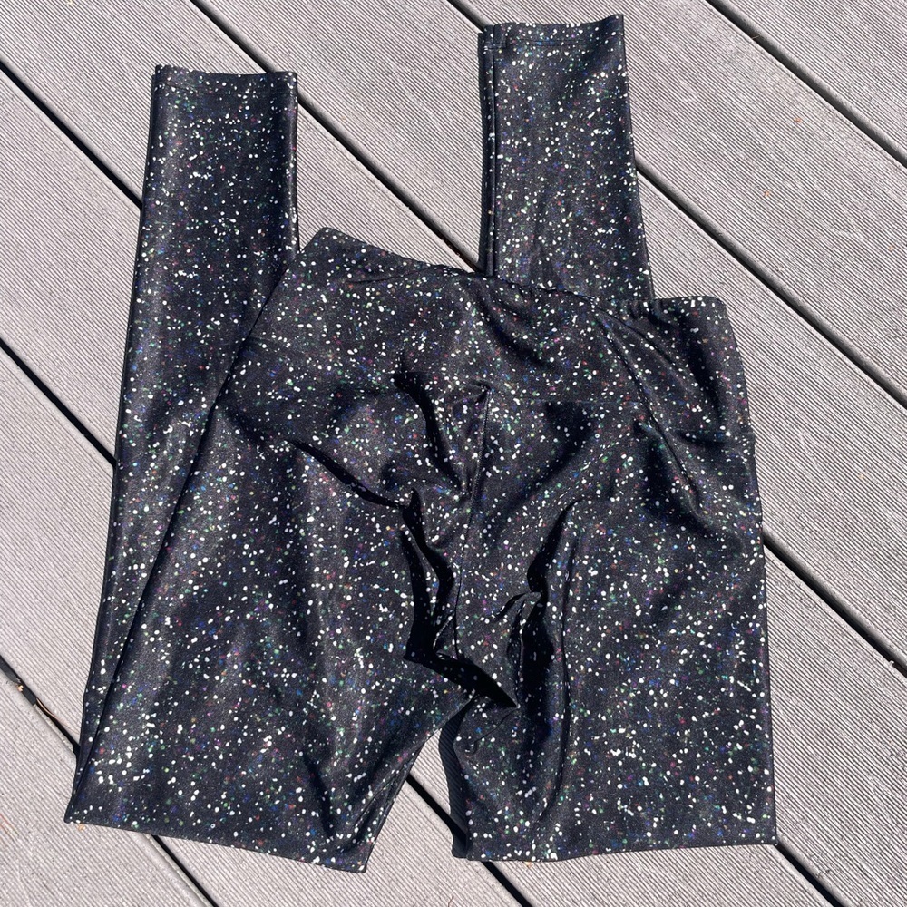 Goldsheep Leggings Galaxy Rainbow Dots Speckled Midnight Sparkle sz M - Picture 3 of 3
